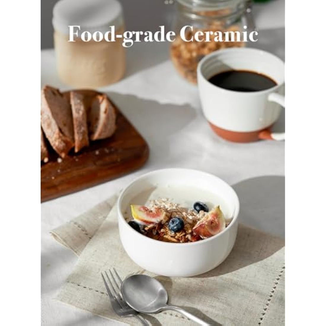 DOWAN 650ml White Porcelain Cereal Bowls | Set of 6 Stackable Soup Bowls