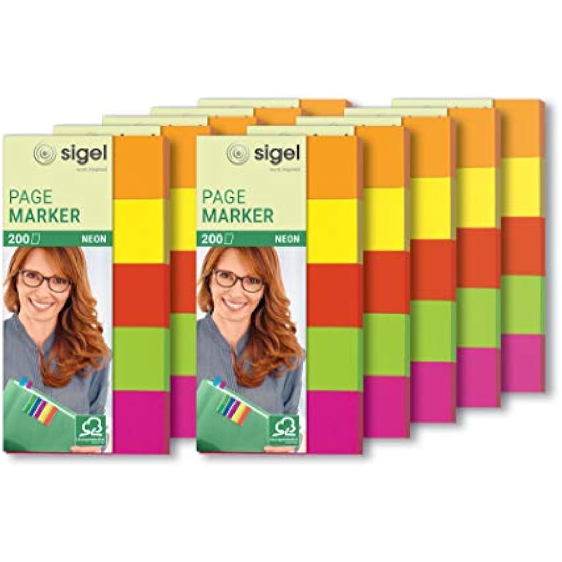 Sigel HN650 Adhesive Paper Bookmarks | 2000 FSC Index Markers, 5 Colors