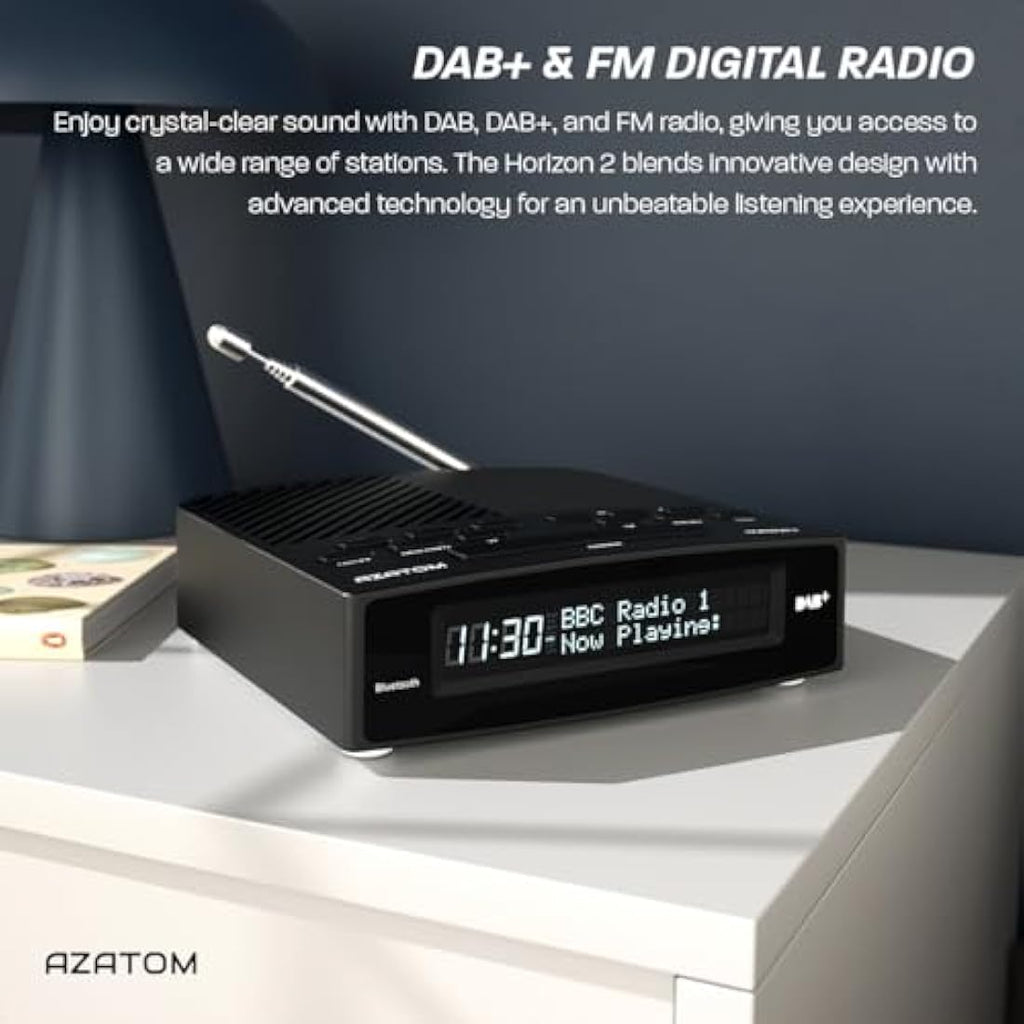 Azatom Horizon 2 DAB+ FM Radio | Dual Alarm Clock with Bluetooth & USB