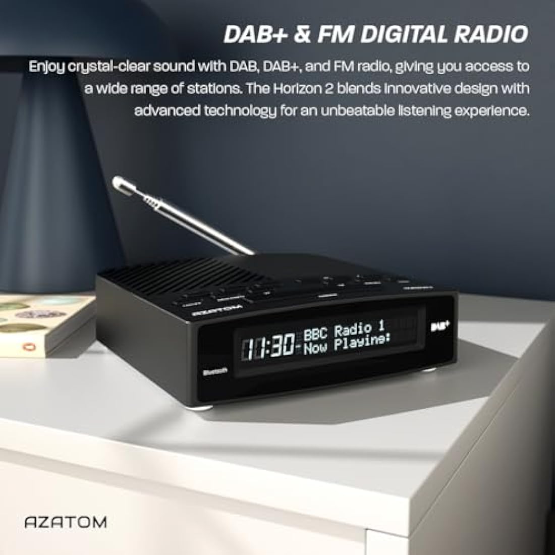 Azatom Horizon 2 DAB+ FM Radio | Dual Alarm Clock with Bluetooth & USB