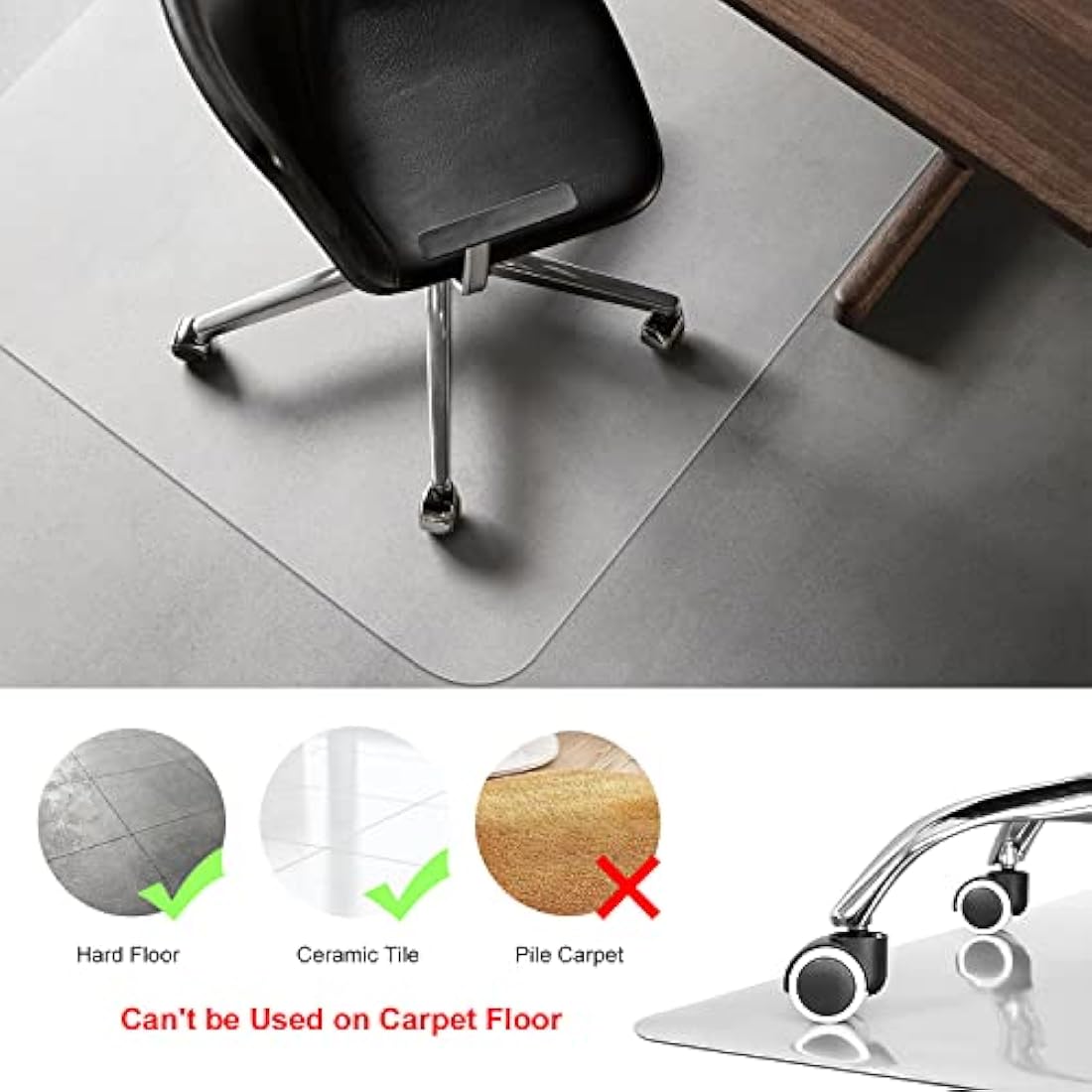 Kuyal Clear PVC Chair Mat for Hard Floors | 90x120cm Office Floor Protector