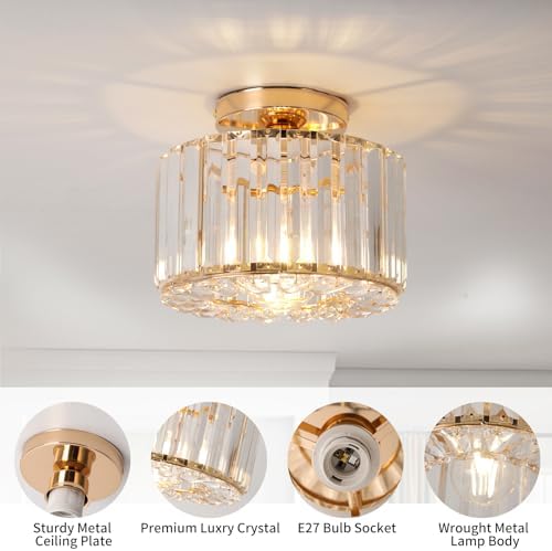 Modern Rose Gold Crystal Chandelier Semi Flush Mount Lamp