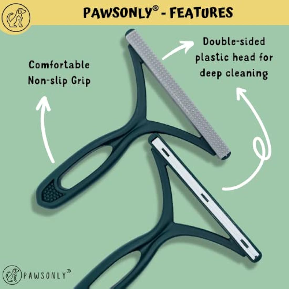 PawsOnly Pet Hair Remover - Double Sided Fabric Safe Lint Scraper Tool