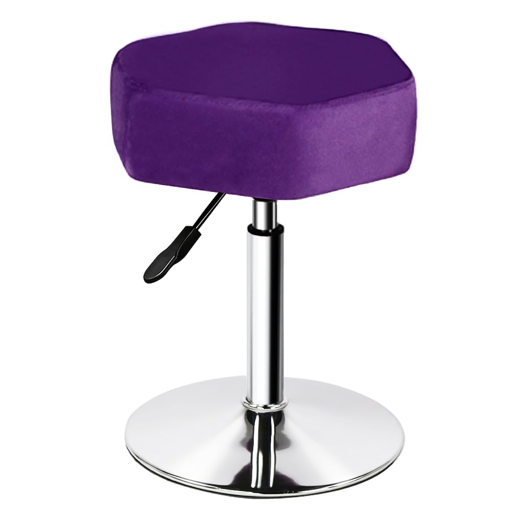 FURWOO Hexagon Beauty Stool with Velvet Cushion Height Adjustable Makeup Stool for Dressing Table SmallPurple - image 1