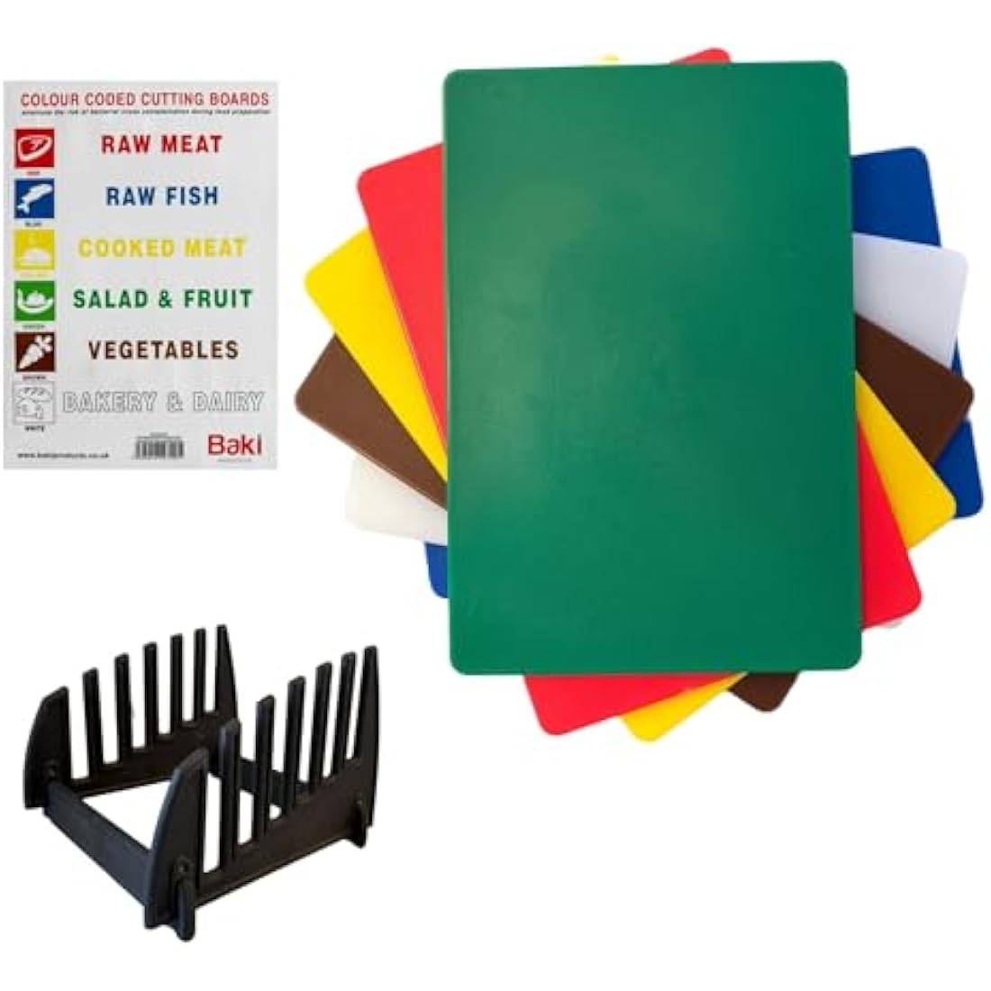 BAKI Color-Coded Plastic Cutting Boards with Rack - Set of 6
