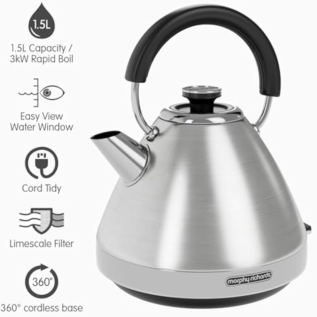 Morphy Richards Venture Pyramid Kettle | 1.5L Rapid Boil Stainless Steel