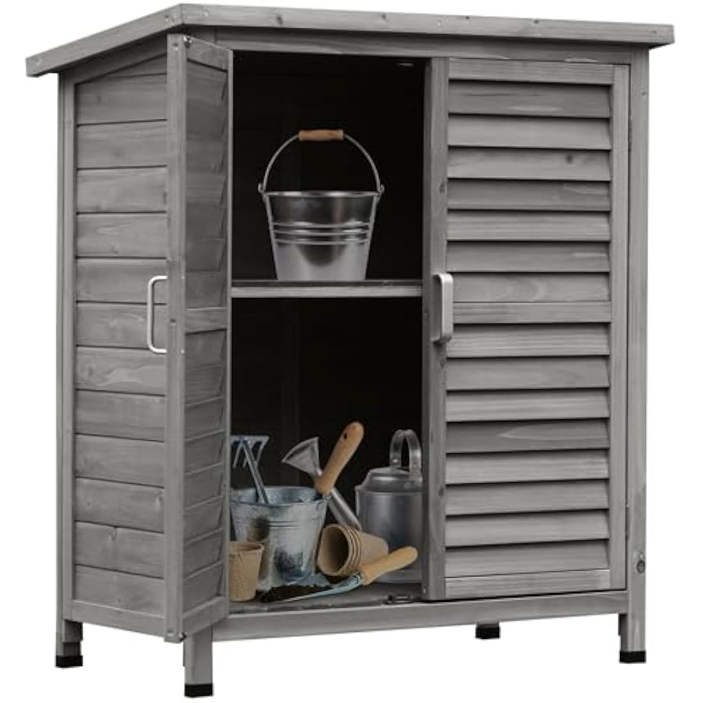 Outsunny Wooden Garden Storage Shed | Fir Wood Tool Cabinet - Grey