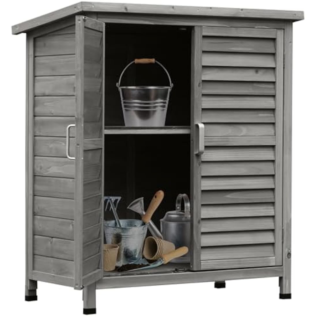 Outsunny Wooden Garden Storage Shed | Fir Wood Tool Cabinet - Grey