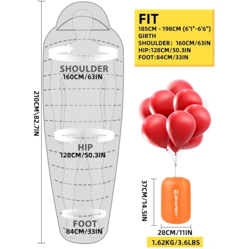 Bessport Mummy Sleeping Bag – 4 Season Ultralight 0°C Camping Gear