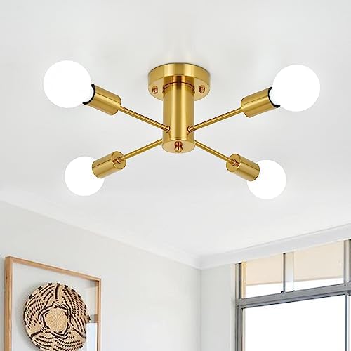 ASHUAQI Gold Sputnik Chandelier | 4-Light Modern Semi Flush Ceiling Light