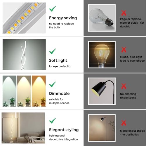 AManLife LED Floor Lamp – Spiral Dimmable Standing Lamp with Remote