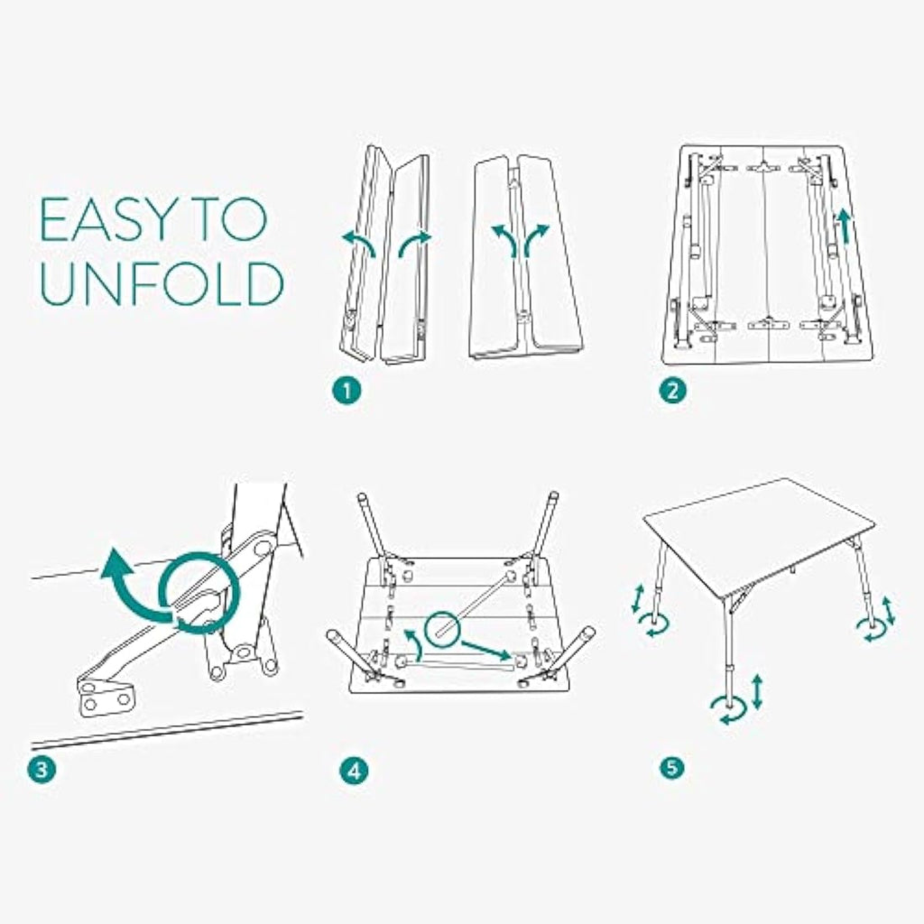 Navaris Bamboo Folding Camping Table | Height Adjustable Outdoor Desk