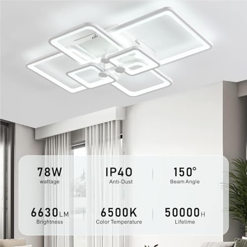 HIHIHOMY Modern 6-Ring LED Ceiling Light | Dimmable Geometric Lamp, 78W White