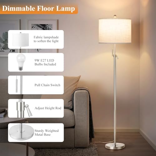 Modern Floor Lamp – Adjustable Height Silver Standing Lamp