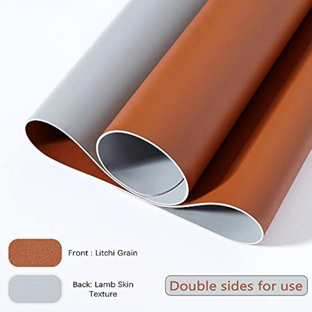 DOBAOJIA Dual-Side PU Leather Desk Pad – XXL Waterproof Mouse Mat, Brown/Grey