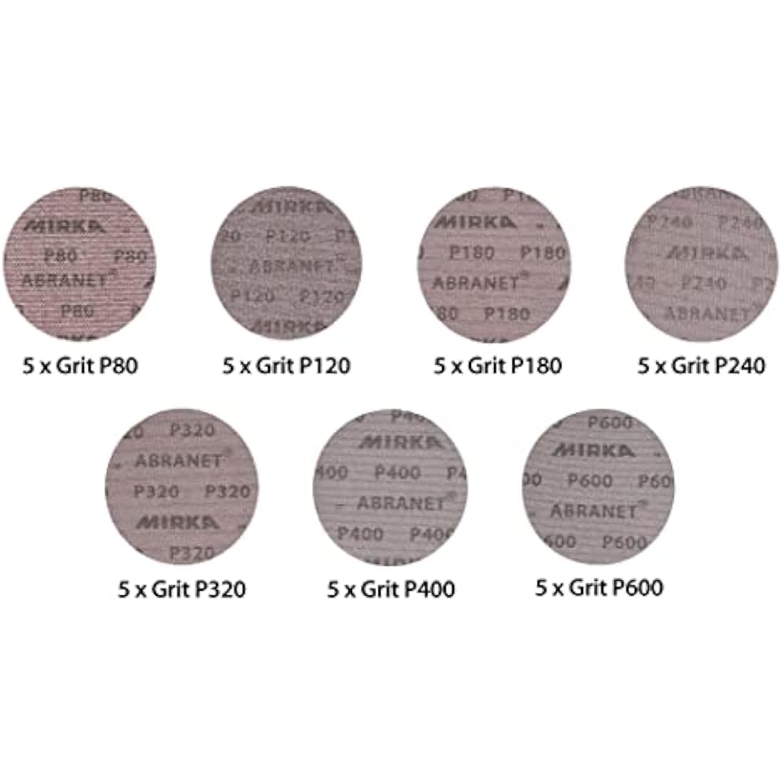 Mirka Abranet 125mm Sanding Discs – 35-Piece Mix Pack (80-600 Grit)