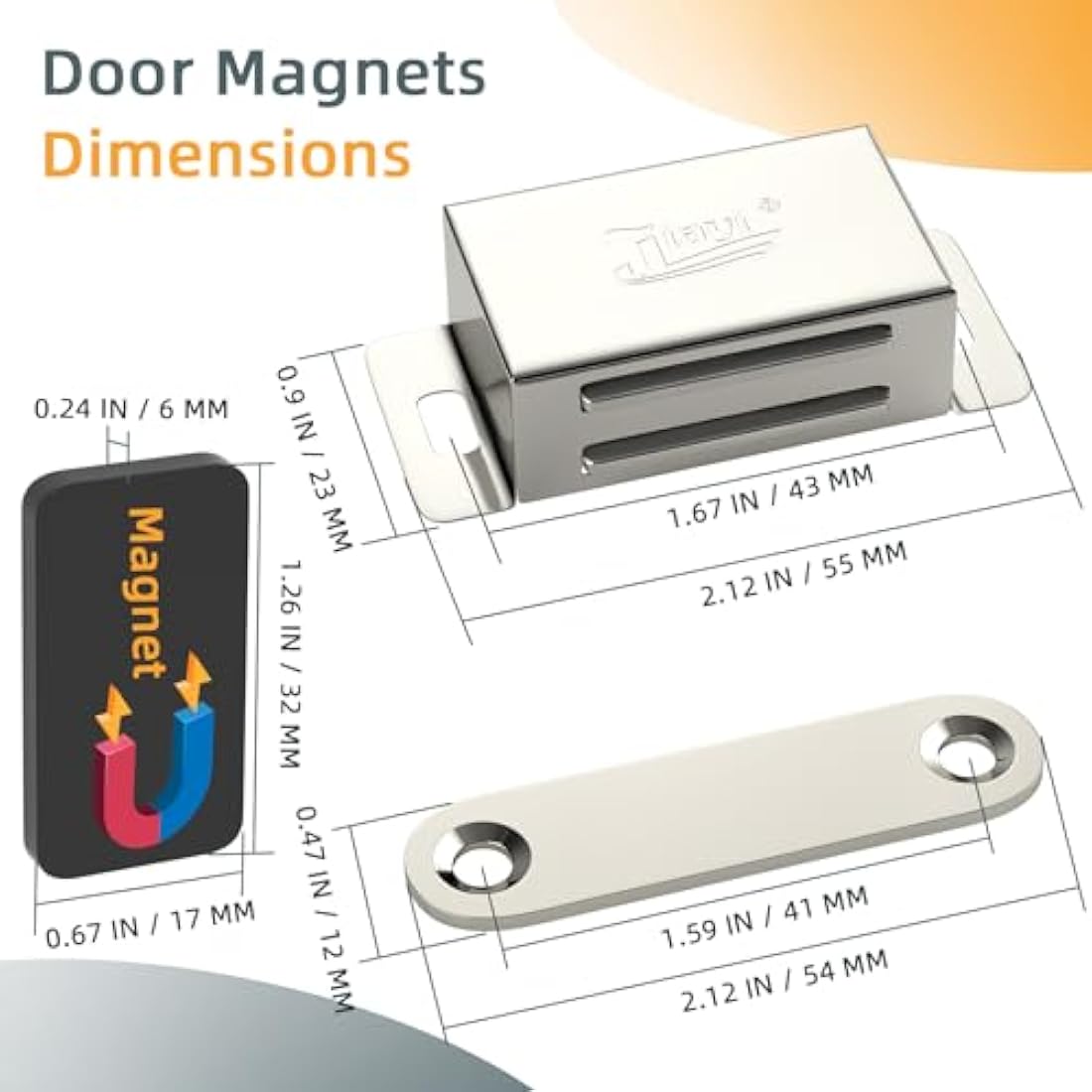 Heavy Duty Magnetic Cabinet Door Catch - Stainless Steel 4 Pack