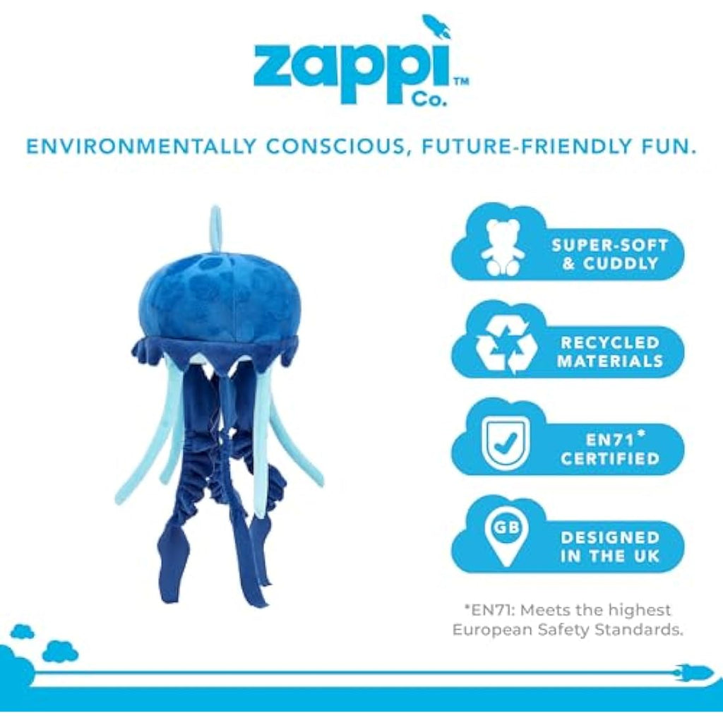 Zappi Co Blue Jellyfish Plush – 100% Recycled Eco-Friendly Toy (33cm)