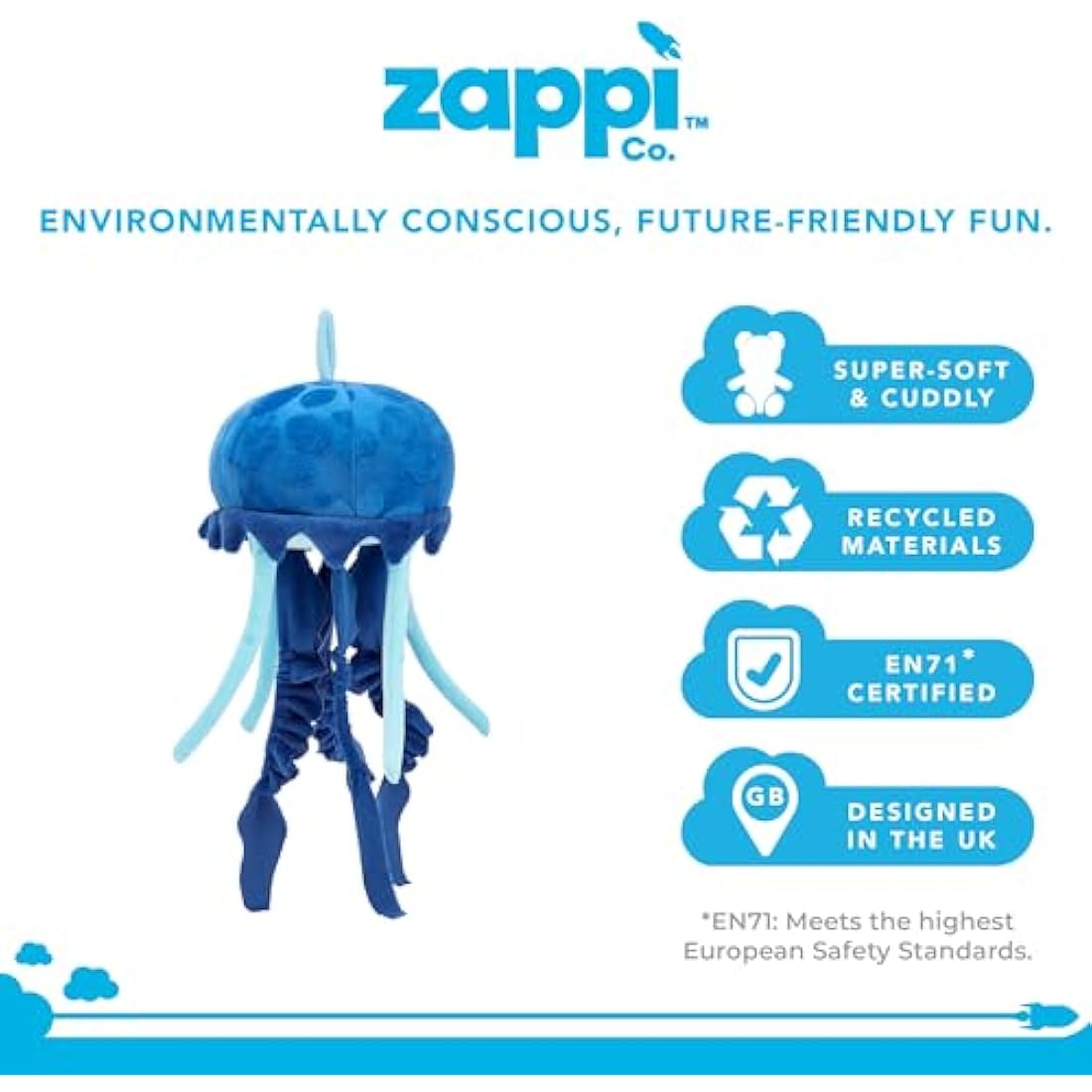 Zappi Co Blue Jellyfish Plush – 100% Recycled Eco-Friendly Toy (33cm)