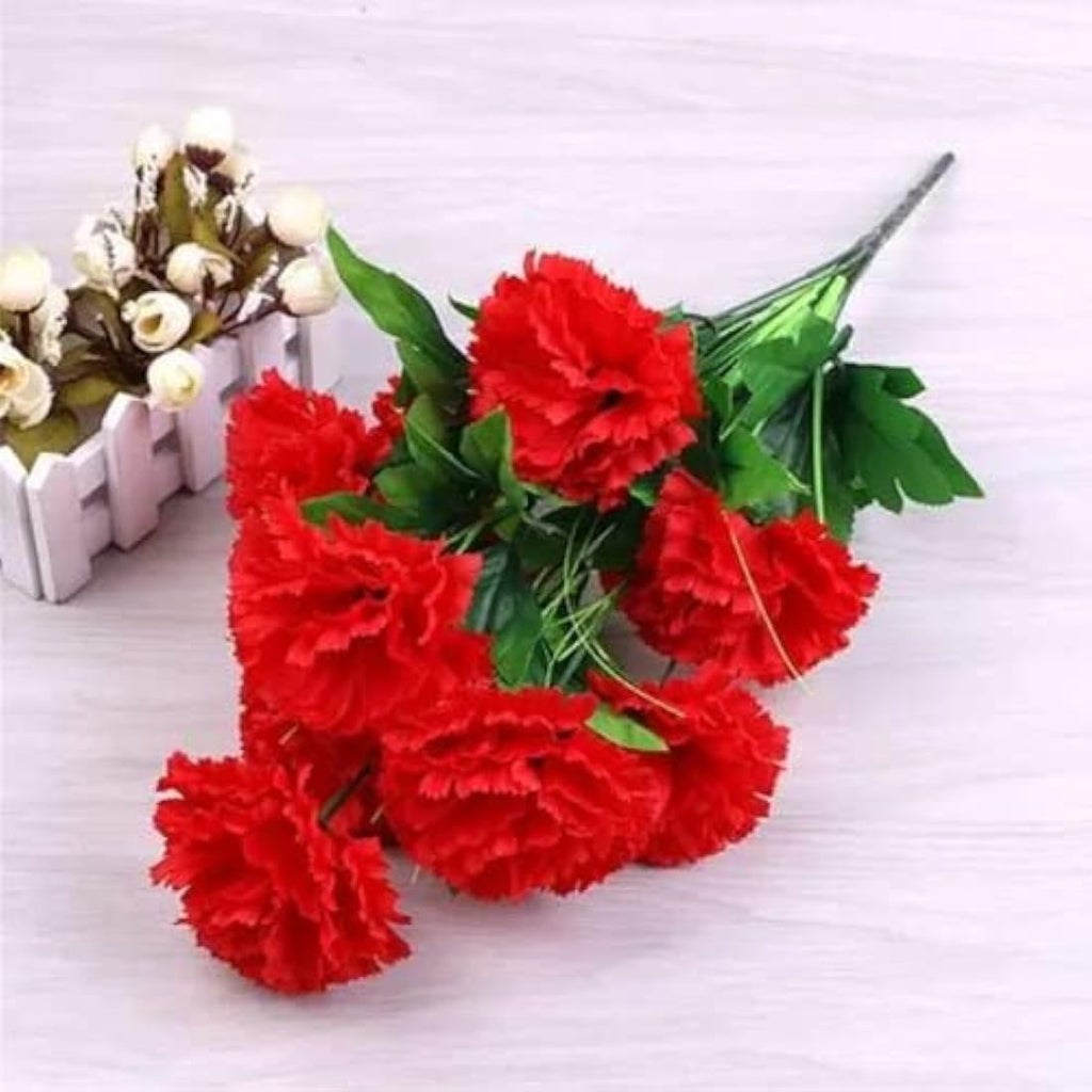 Jolof Store Silk Artificial Carnations - UV Resistant Red Bouquet - 10 Heads