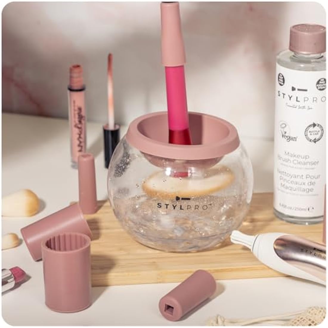 STYLPRO Electric Makeup Brush Cleaner and Dryer Kit – Rose Gold
