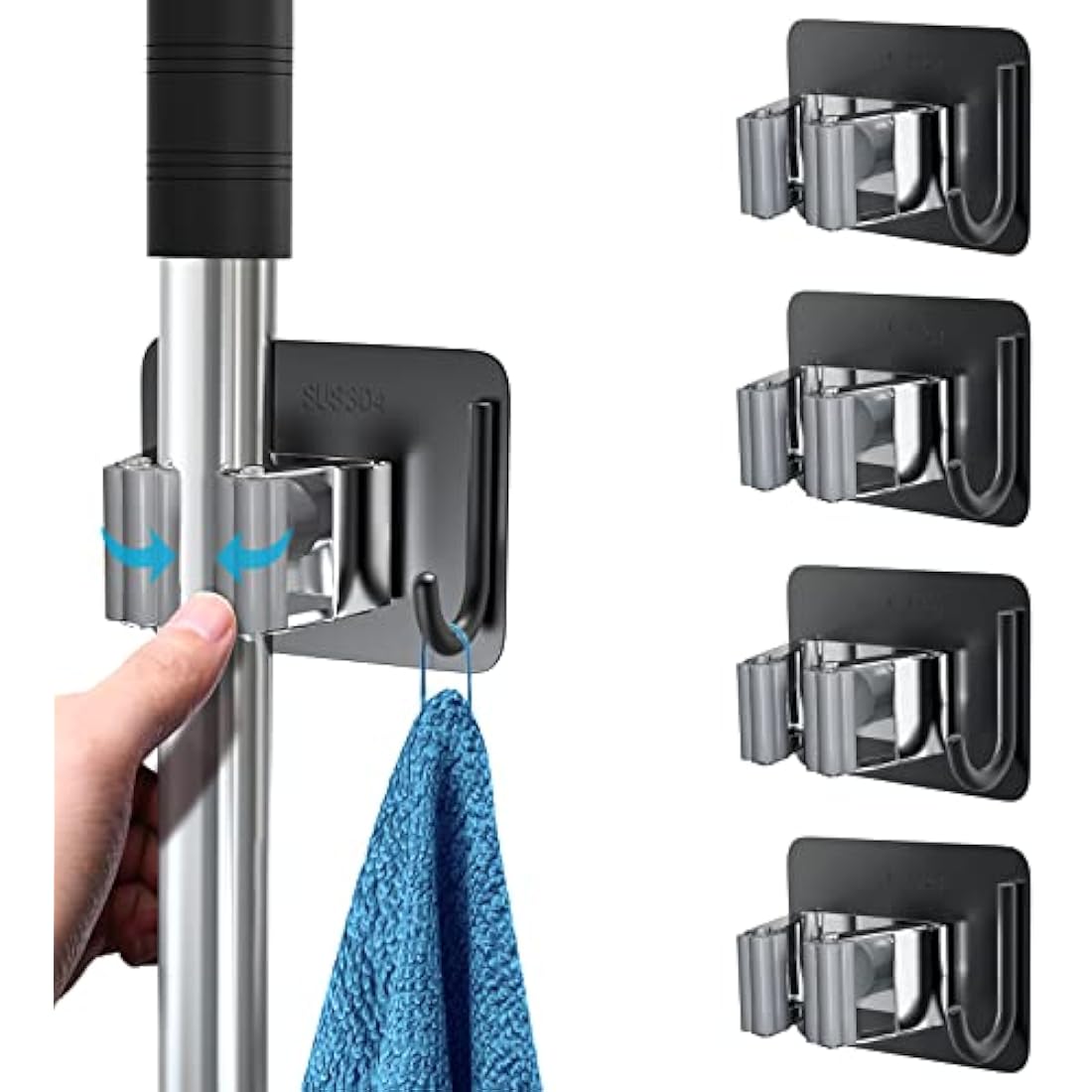 Homeasy Mop and Broom Holder | 4 Pcs Stainless Steel Wall Mount Hanger