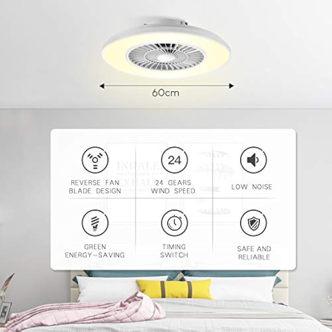 BKZO 60cm LED Ceiling Fan Light | 24 Speeds & Stepless Dimming – White