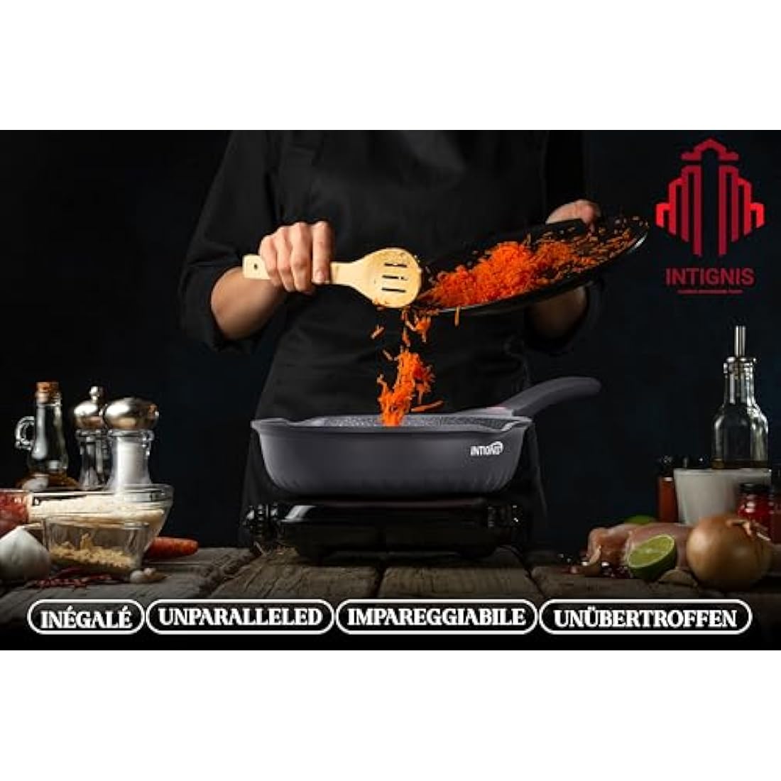 INTIGNIS 24cm Non-Stick Frying Pan with Lid – Ceramic Induction Skillet