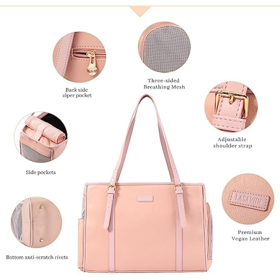 Lasaviin Vegan Leather Pet Carrier – Airline Approved Dog Purse (Pink)