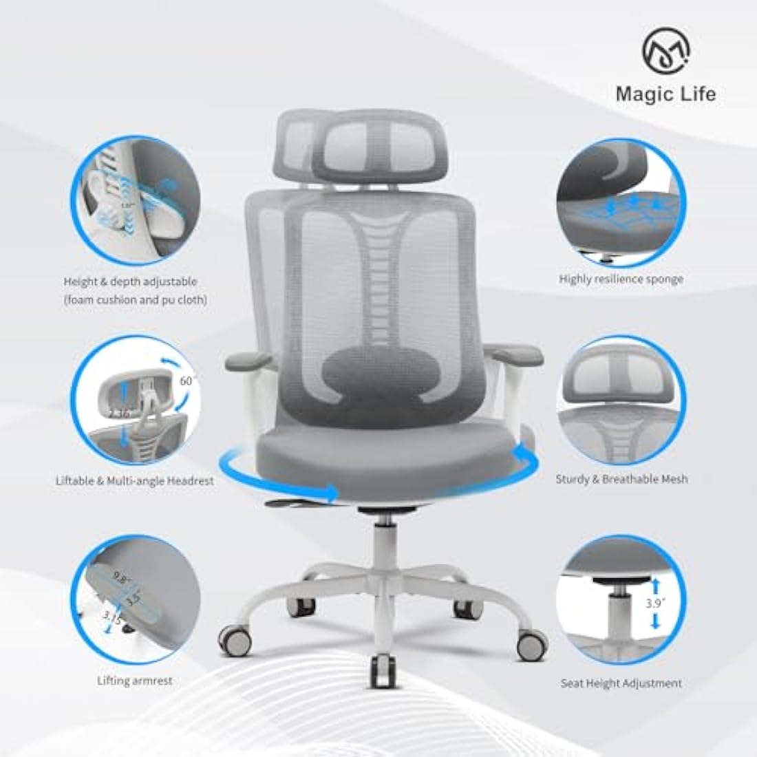 Magic Life Ergonomic Office Chair - Mesh Desk Chair with Lumbar Support