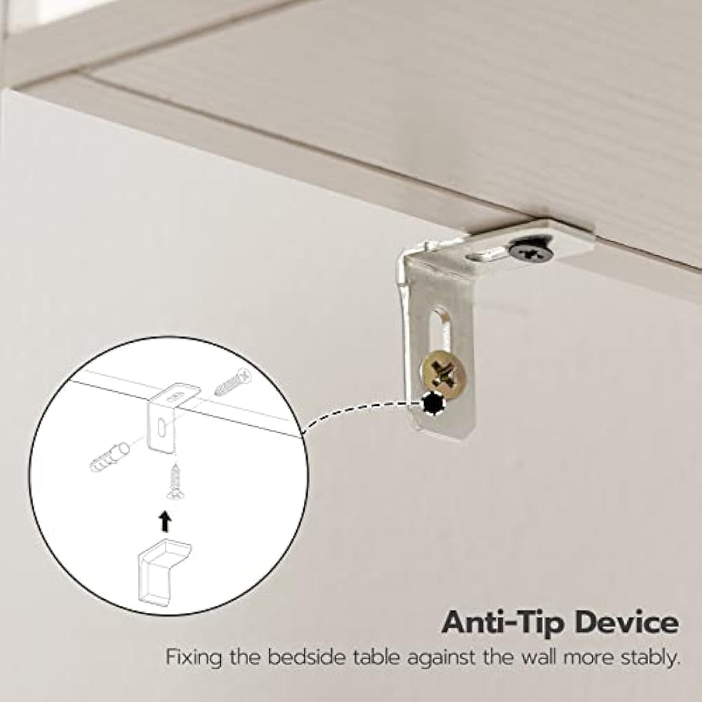 HOOBRO Slim White Bedside Table – Tall Narrow Side Table with Drawer
