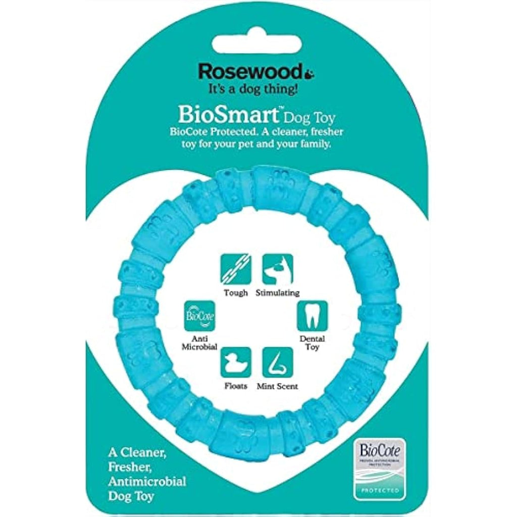 Rosewood BioSafe Puppy Ring – Antimicrobial Teething Chew Toy, Blue