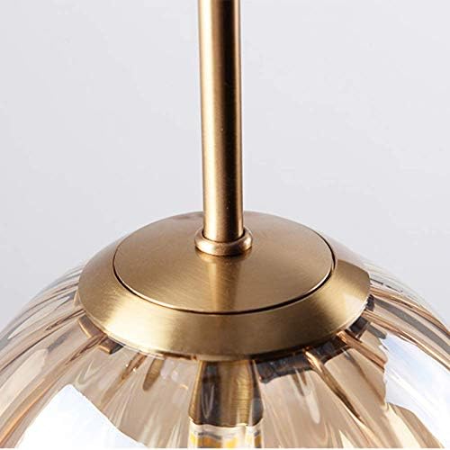 LFsem 3-Light Amber Ribbed Glass Globe Pendant Light | Modern Brass Chandelier