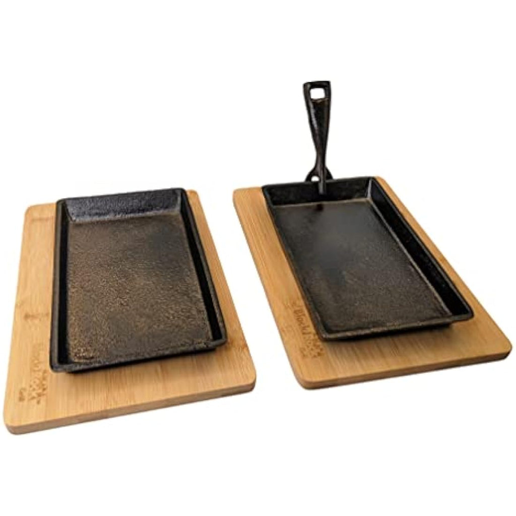 Cast Iron Sizzler Pan Set – Fajita Skillet with Wood Board