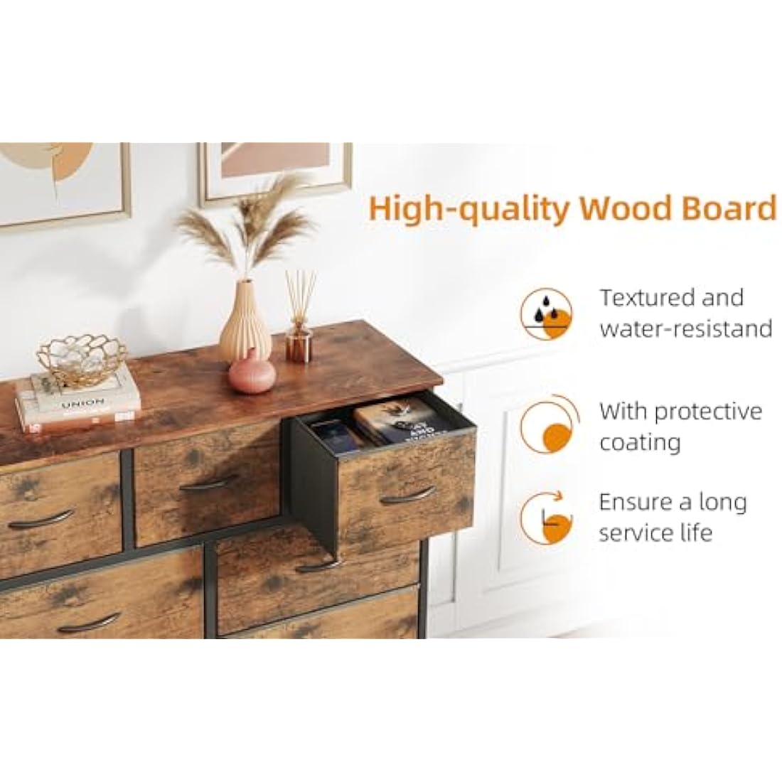 CAIYUN 9-Drawer Fabric Dresser | Rustic Brown Storage Chest for Bedroom