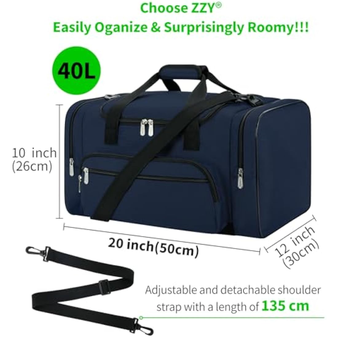Jolof Store Sport Gym Duffel Bag | 40L Navy Blue Weekender Holdall