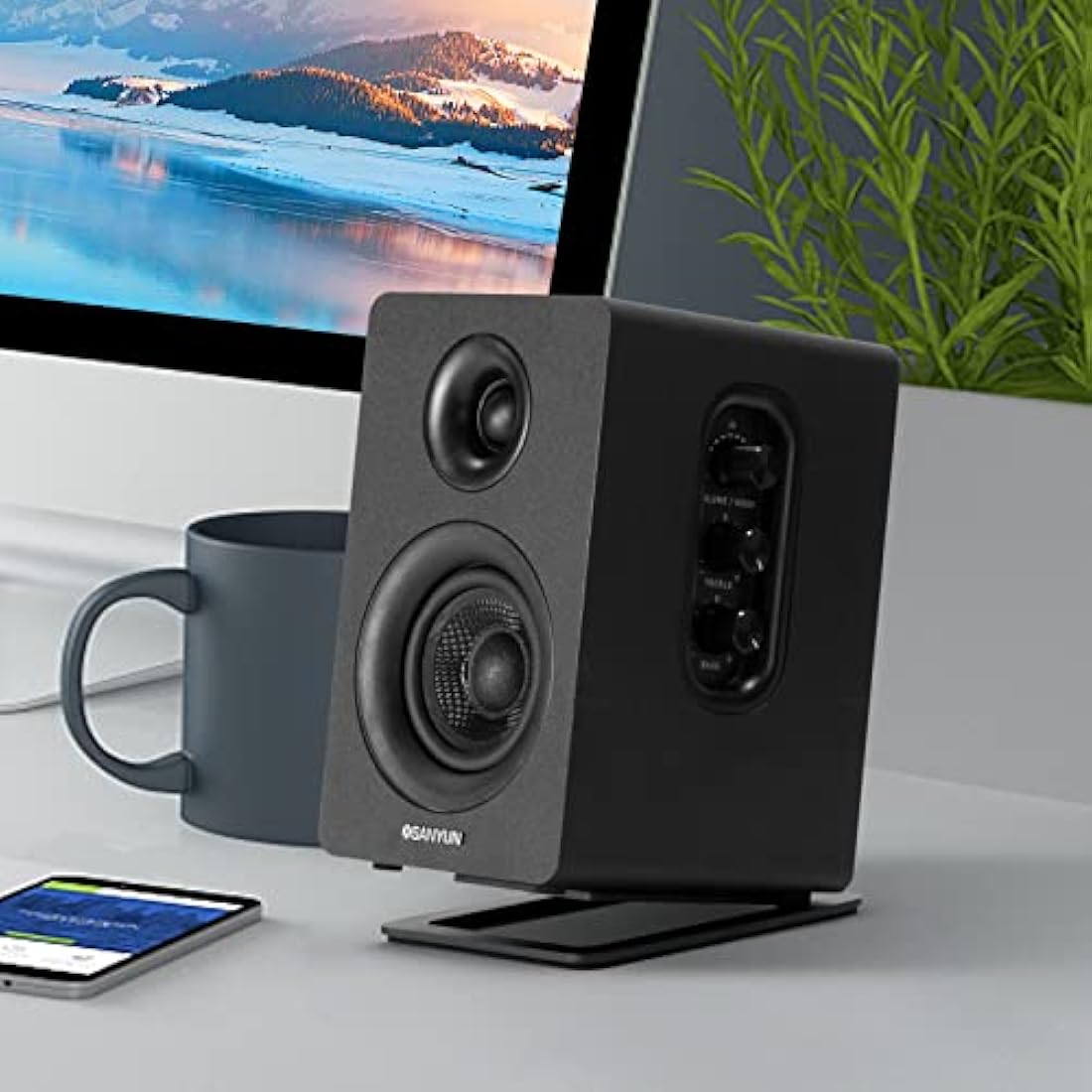 Sanyun SW601 15° Tilted Metal Desktop Speaker Stands - Black (Pair)