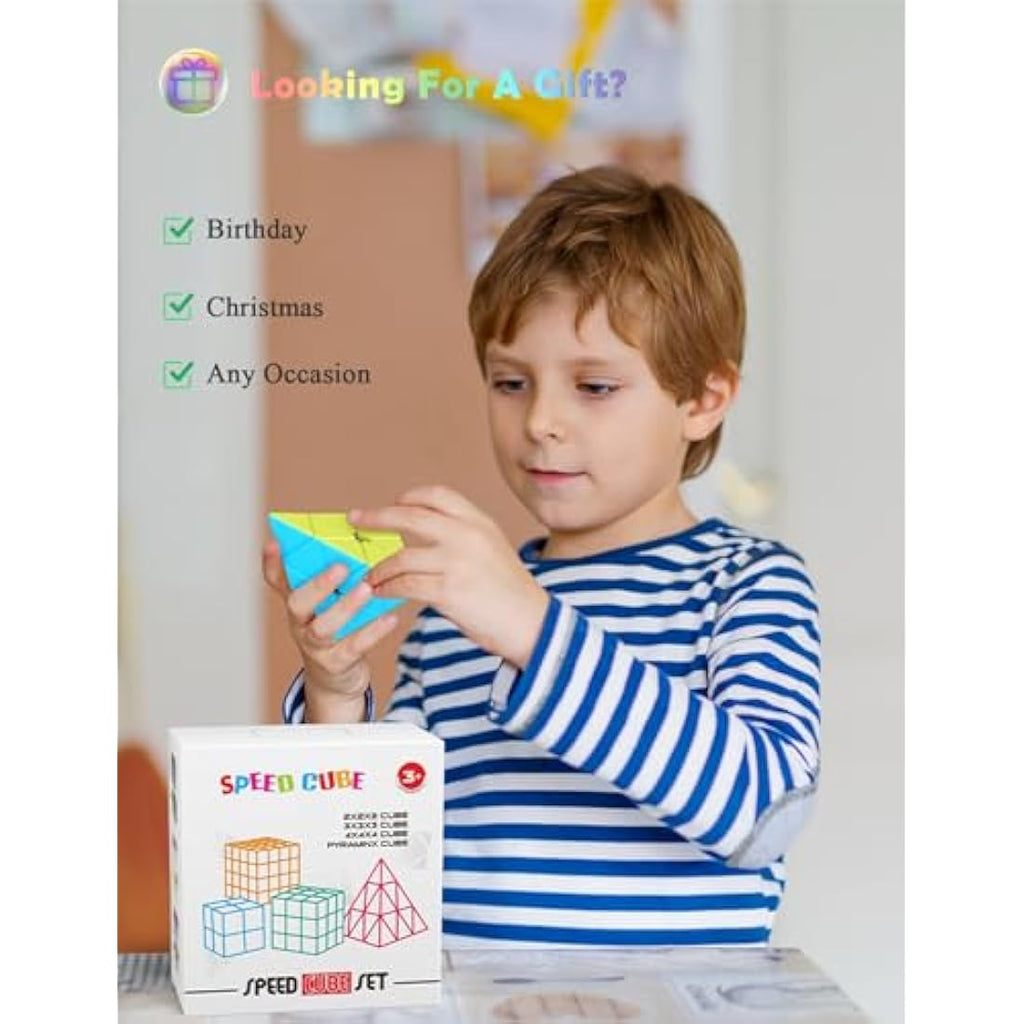 Roxenda Speed Cube Set | 2x2 3x3 4x4 Pyramid Stickerless Magic Cubes