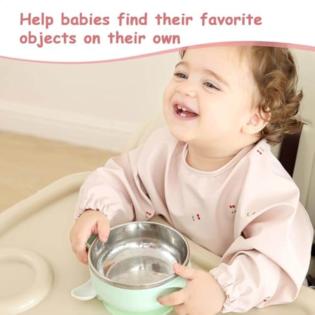 PewinGo Long Sleeve Weaning Bib – Waterproof PU Baby Coverall (Pink)