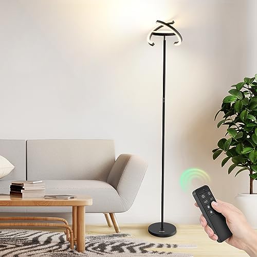 FIMEI LED Floor Lamp - Modern Saturn Ring Dimmable Uplighter with Remote