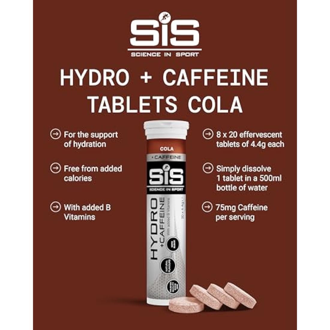 Science in Sport HYDRO Electrolyte Tablets – Cola + Caffeine, 160ct
