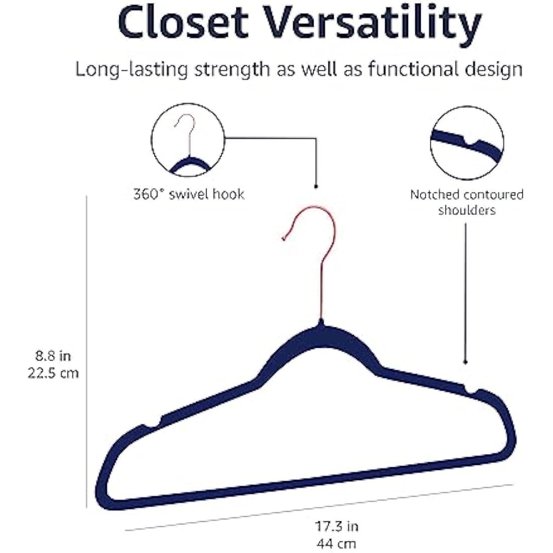 Jolof Store Slim Velvet Non-Slip Suit Hangers - Navy Blue - 50 Pack