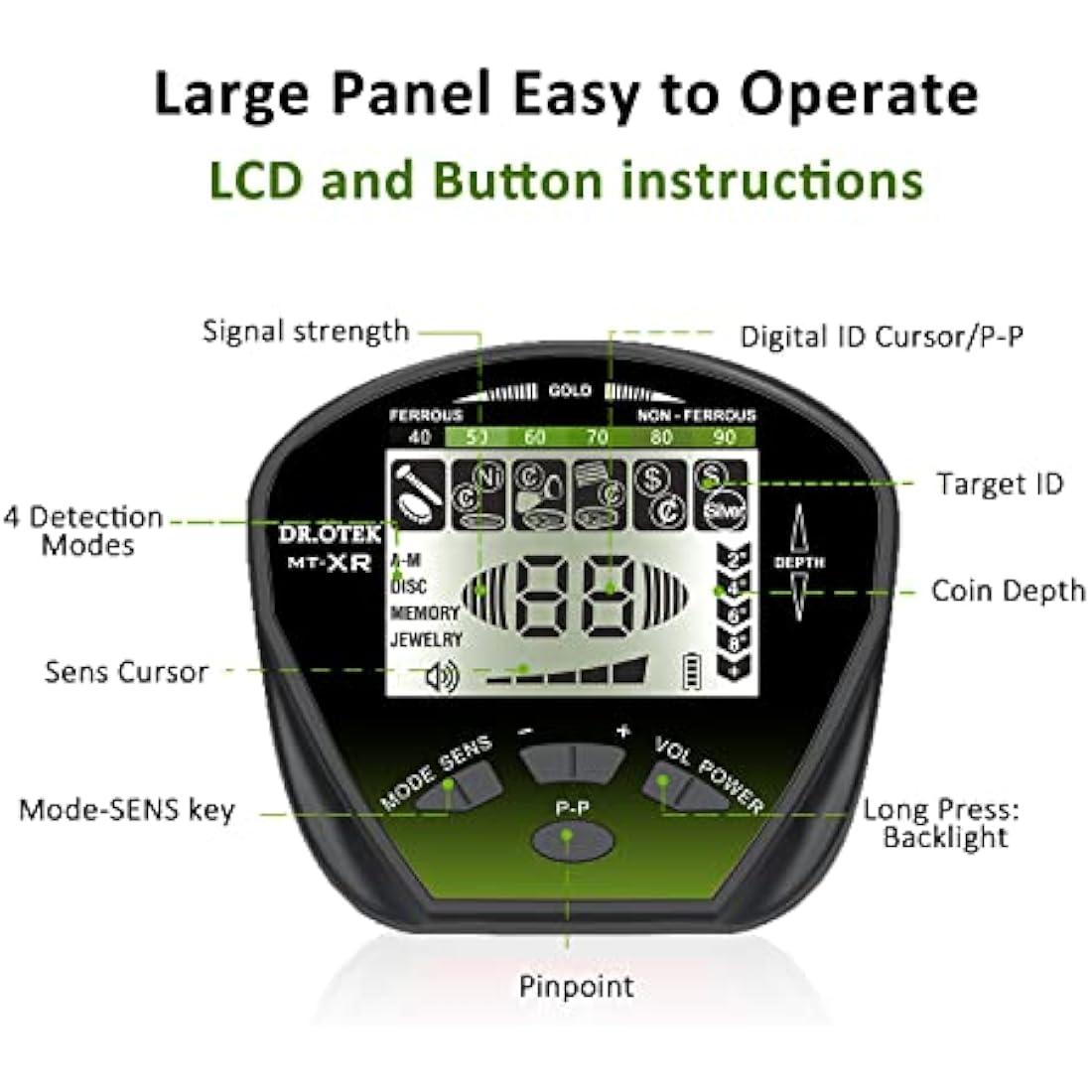 DR.ÖTEK Metal Detector for Adults – IP68 Waterproof with LCD Display