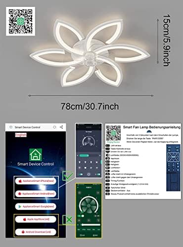 Silent Flower Ceiling Fan with Light - Dimmable LED & Remote