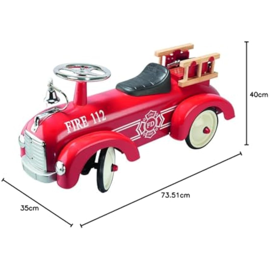 Goki Fire Brigade Ride-On Vehicle – Red Wooden Push Car Toy for Toddlers