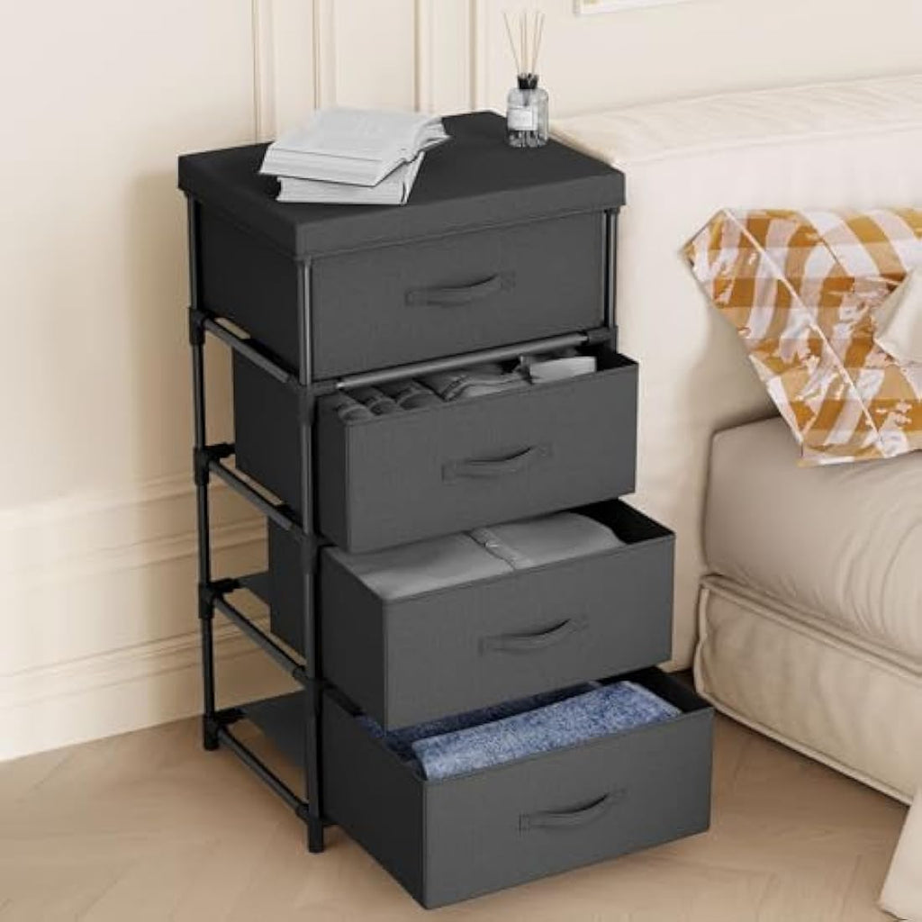 WANGIRL 4-Drawer Fabric Dresser – Sturdy Steel Frame Storage Unit, Black