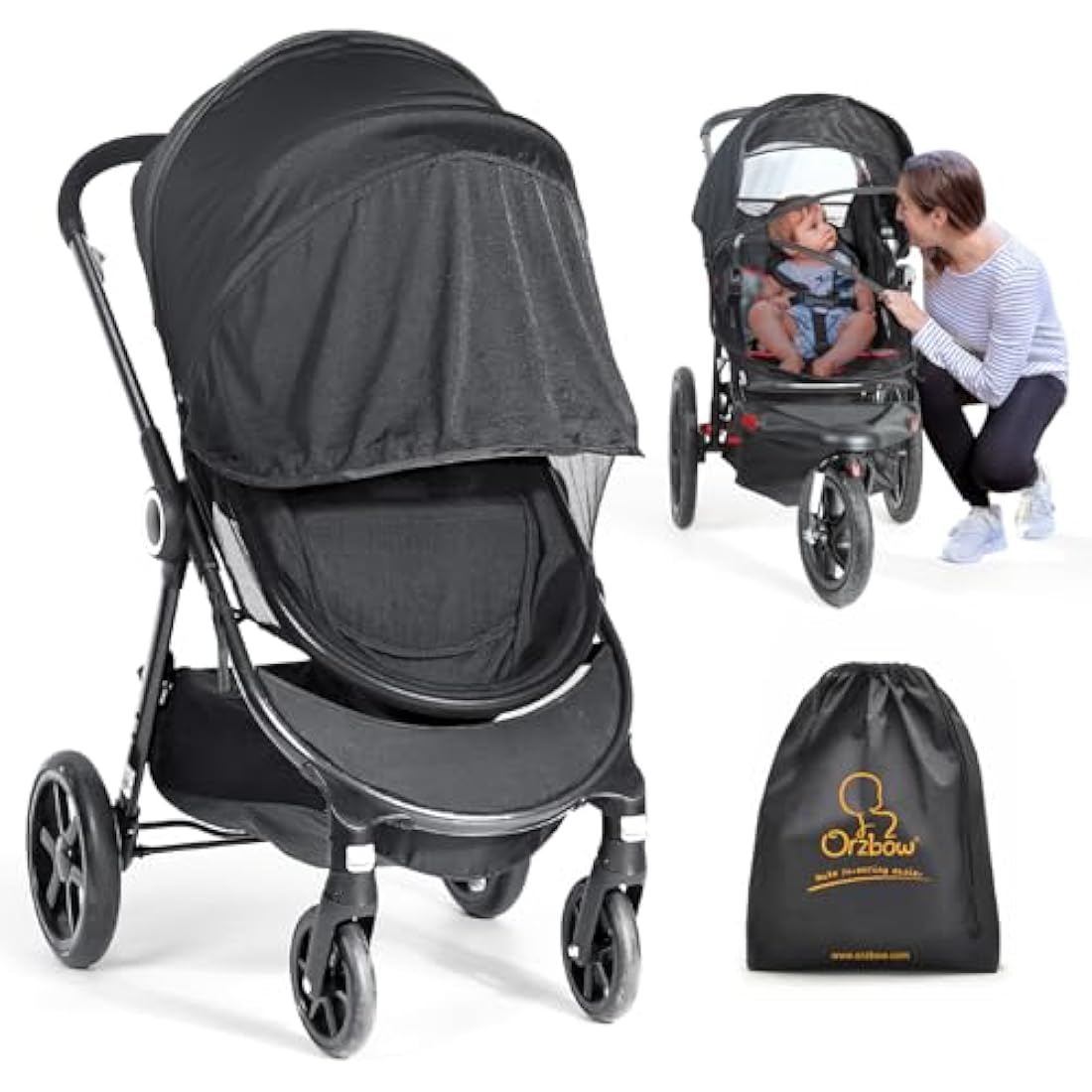 Orzbow Universal Pram Mosquito Net | UPF 50+ Sun Shade & Mesh Cover