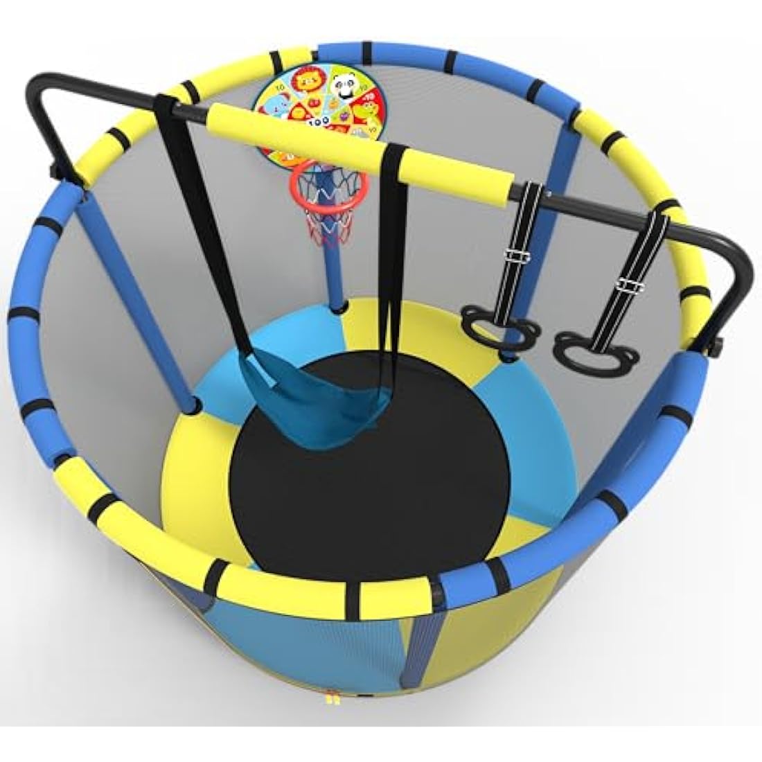 Jolof Store Kids Trampoline with Basketball Hoop, Swing & Pull Rings