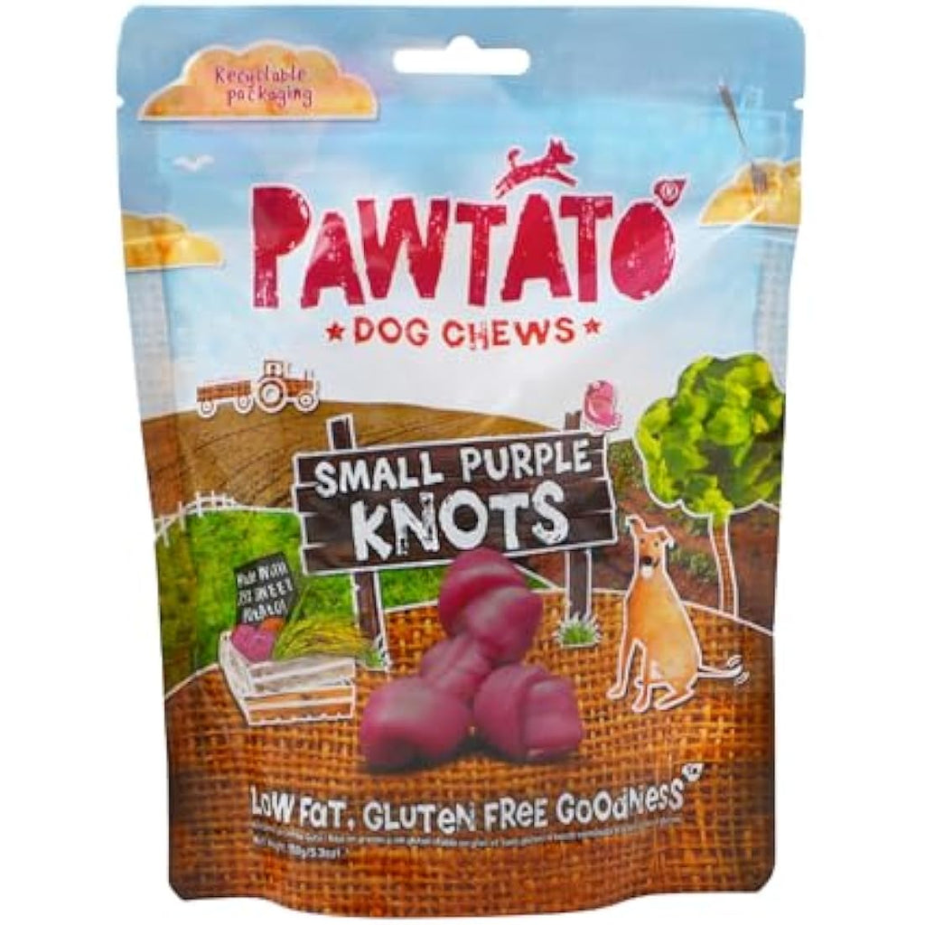 Pawtato Vegan Dog Chews – Sweet Potato & Rice Rawhide-Free Knots (12x150g)