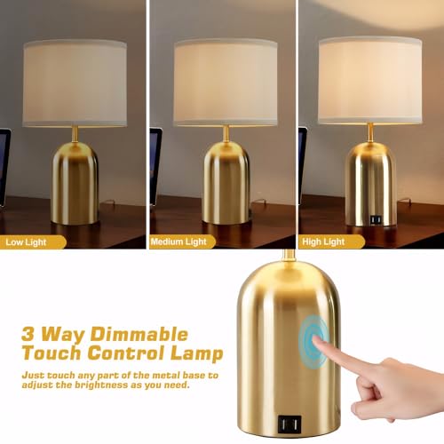 GyroVu Touch Control Bedside Lamp | 3-Way Dimmable USB Table Lamp